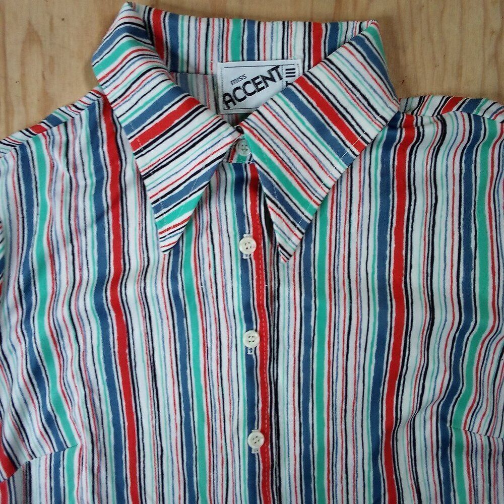 Vintage Miss Accent Wavy Stripes Polyester Disco Shirt